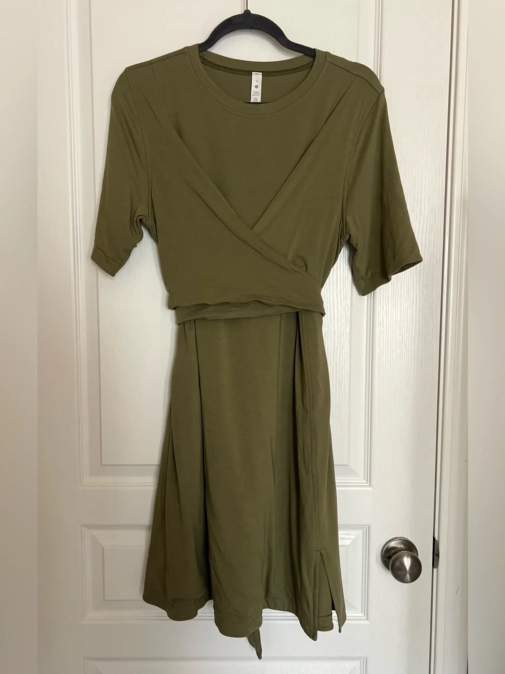 Lululemon Cotton Wrap-Front T-Shirt Dress in Bronze Green size 10
